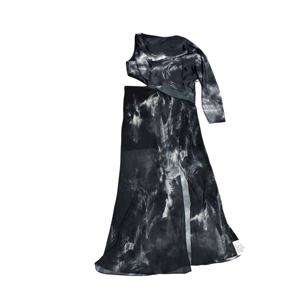 ASOS DESIGN Maxi Dress Womens 12 Black White Blurred Print One Shoulder Draped - Picture 2 of 12